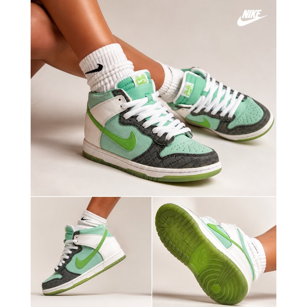 Nike 6.0 Dunk High Mint Green Herringbone Suede Sneakers 342257-331